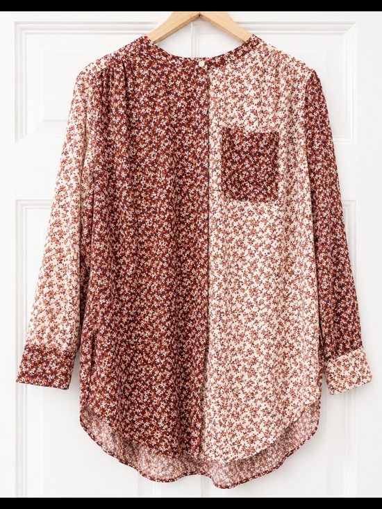 Lands' End Tops - Lands' End Women's Two-Tone Floral Button Down Blouse - Rust/Cream